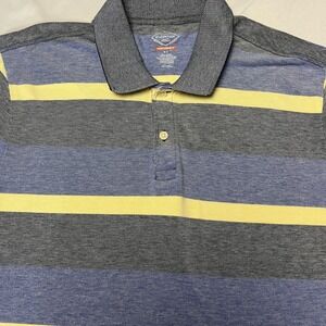 St John's Bay Performance Polo‎ Shirt Striped Casual Short Sleeve Yellow Blue XL